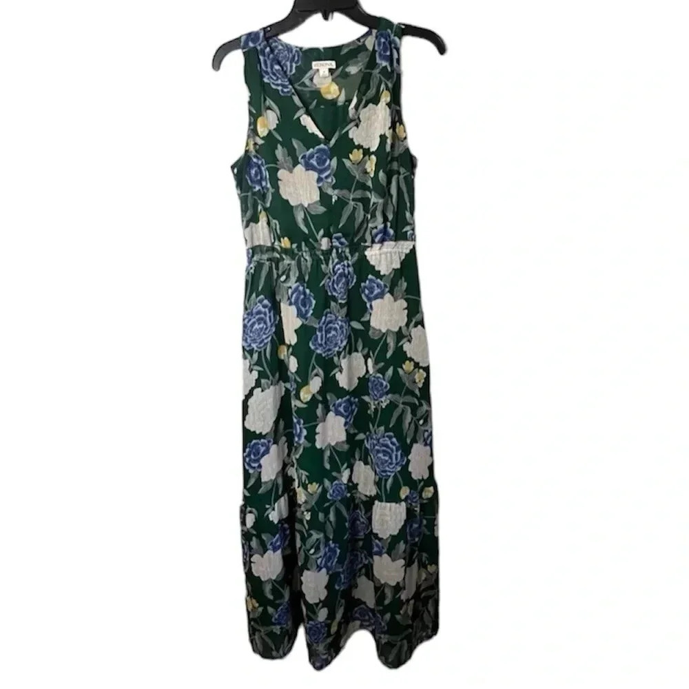 Merona Green floral maxi dress size s